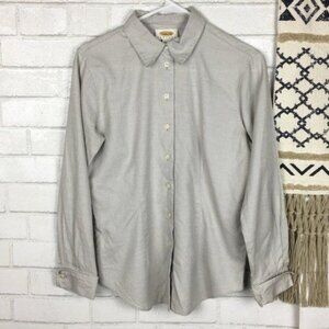 Talbots Petites Womens Button-Up Brown White Checkered Cotton Shirt Size 6